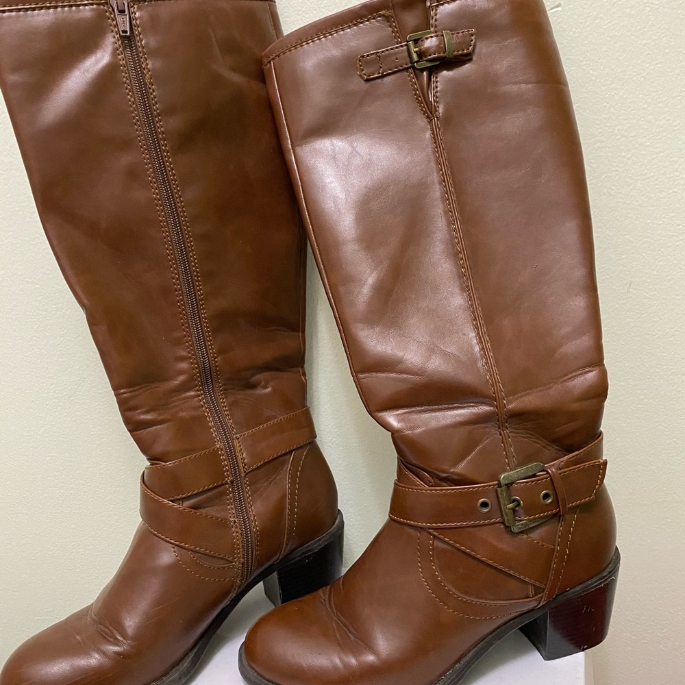 Tall heeled brown boots